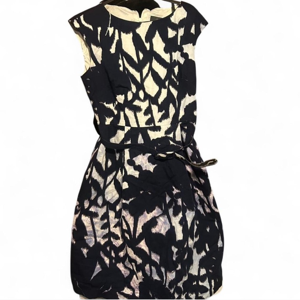 Adrianna Papell Navy and Cream Patterned Dress